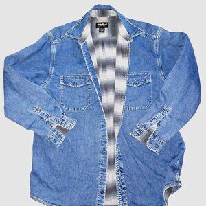 Eddie Bauer Shacket Vintage Jacket Mens Denim Size Large Tall Flannel Lining